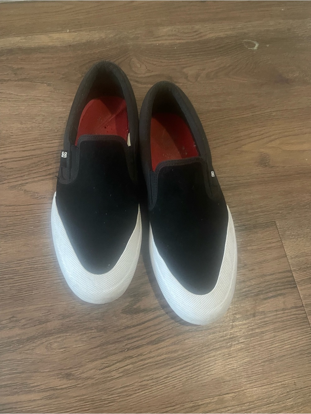 Black & White Slip-On Loafers with Red Insole